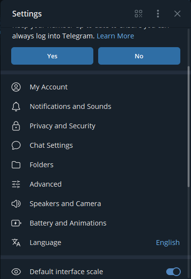 Telegram Desktop Settings