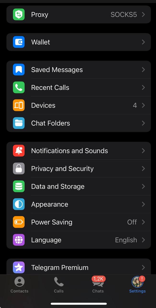 Telegram Mobile Settings