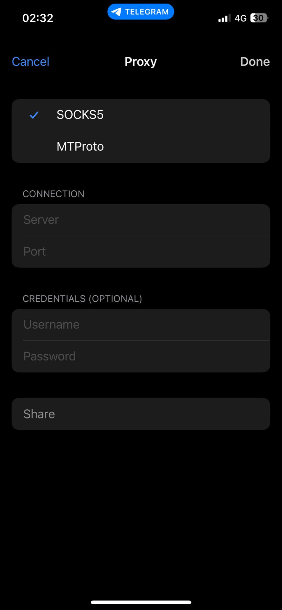 Telegram Proxy Option